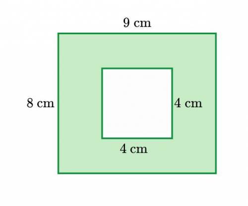 The figure below shows a large rectangle with a small rectangle cut out of it.

What is the area o