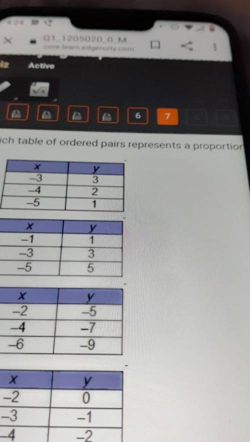 2

8910Which table of ordered pairs represents a proportional relationship?х-34-5y321Х-1-3-5y135х-