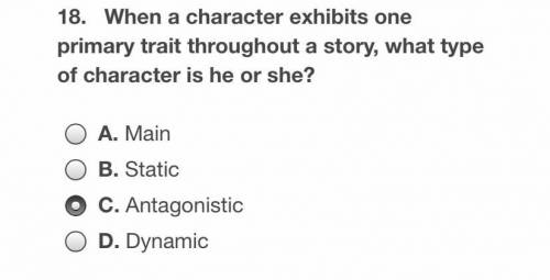 When a character exhibit one primary trait thoughout a story what type of character is he or she