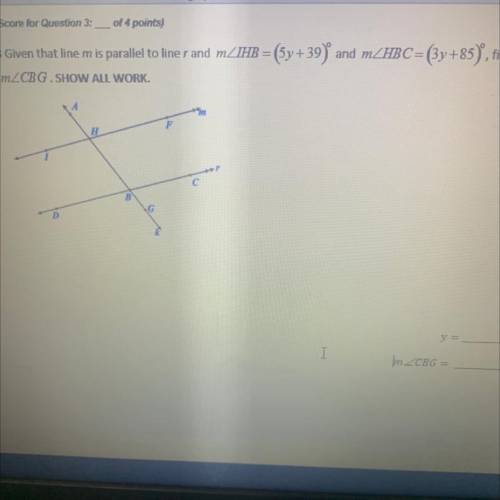 Given that line m is parallel to line r and m
= (3y +85), find
m