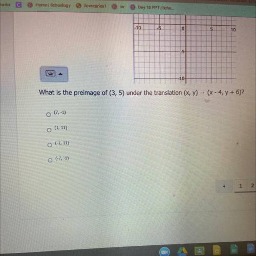 What is the preimage of (3,5) under the translation (x, y) - (x - 4, y + 6)?