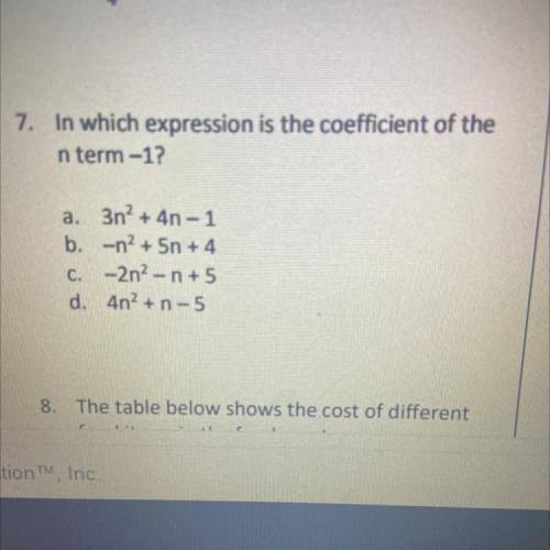 Which expression is the coefficient of the n term -1