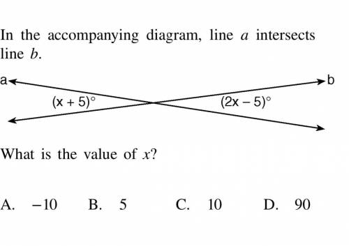 In the accompanying diagram, line a intersects line b.