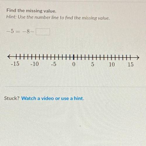 Find the missing value use the number line to find the missing value -5=-8-???