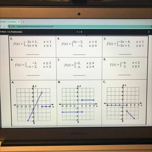 Match each piecewise function with the correct graph