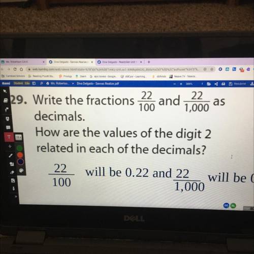 How are the values of the digit 2
related in each of the decimals?