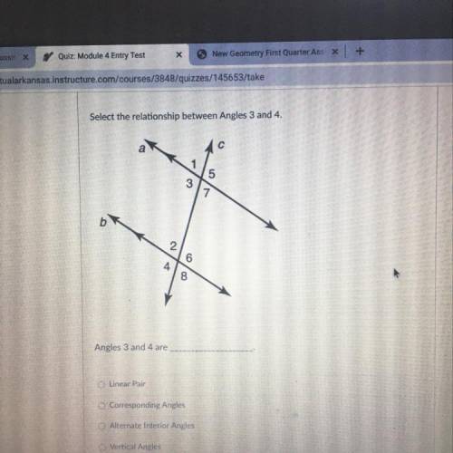 Select the relationship between Angles 3 and 4