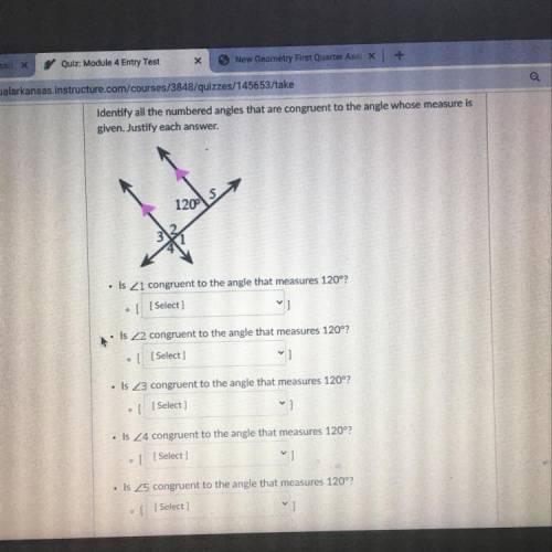 Identify all the numbered angles that are congruent to the angle whose measure is
given.