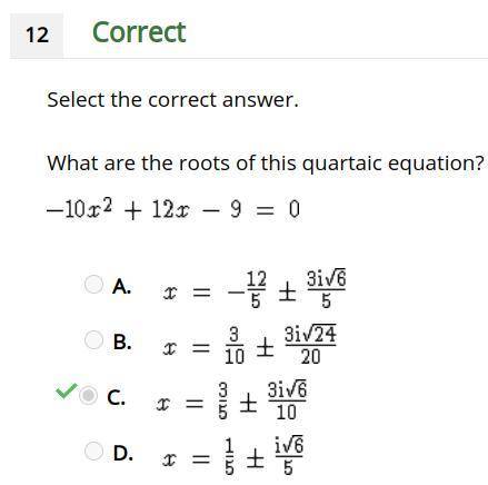 What are the roots of this quartaic equation?

-10^2 + 12x - 9 = 0
 In photo below
I hope t