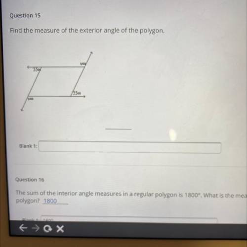 Please help
Find the measure of the exterior angle of the polygon.