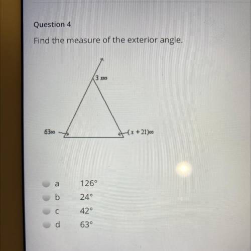 Please help
Find the measure of the exterior angle