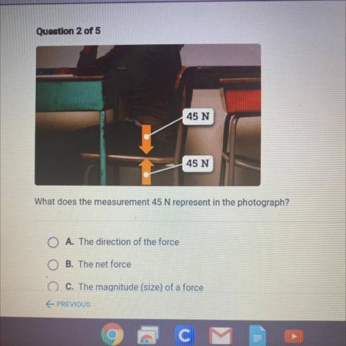 What does the measurement 45 N represent in the photograph?

A. The direction of the force
O B. Th
