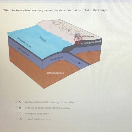 Which tectonic plate boundary caused the structure that is circled in the image?