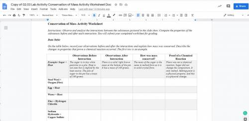 Conservation of Mass Activity Worksheet

Instructions: Observe and analyze the interactions betwee