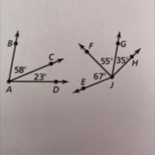 1. Name a pair of nonadjacent complementary angles

2. Name a pair of adjacent complementary angle