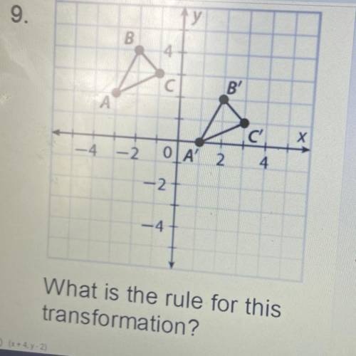 What is the rule for this transformation

A: (x+4, y-2) 
B: (x-2, y+4)
C: (x-4 y+2) 
D: (x+2 y-4)