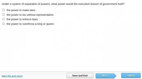 Under a system of separation of powers, what power would the executive branch of government hold?