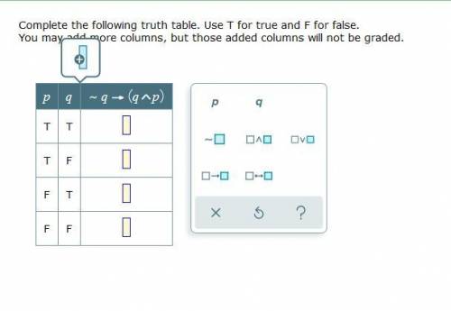 Complete the following truth table. Use T for true and F for false.
what is the answer