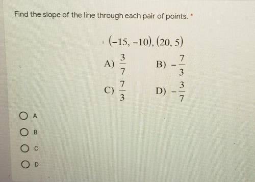 Find the slope of the line though the pair of points.
