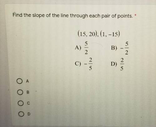 Find the slope of the graphed line though each pair of points