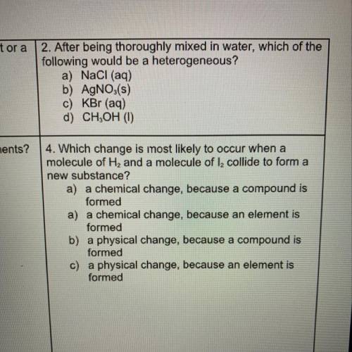 Can you guys answer question 4 on new substance for Chemistry tysm