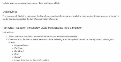 01.04 Law of Conservation of Energy lab i really need help with it if you could my name is Anthony