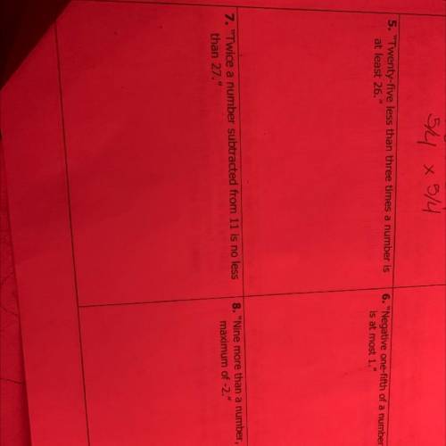 The product of a number and -8, decreased by
13 is less than or equal to 27