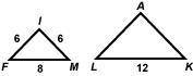 What is the length of LA ?
Triangles FIM and LAK below are similar, and LA=AK