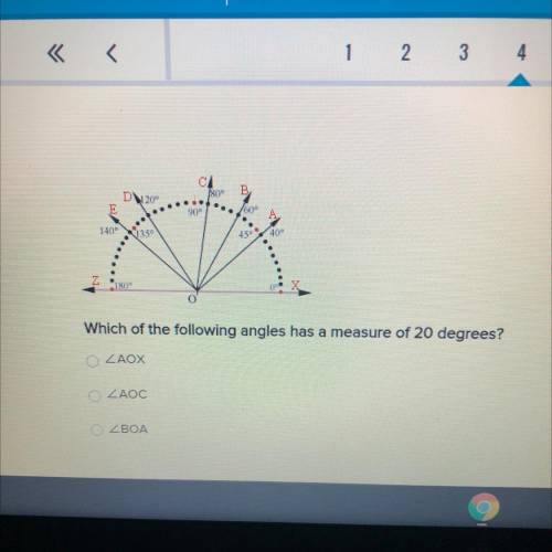 Which of the following angles has a measure of 20 degrees