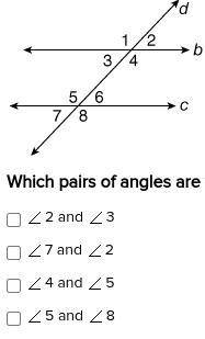 The intersection of parallel lines b and c and transversal line d form several special angle relati