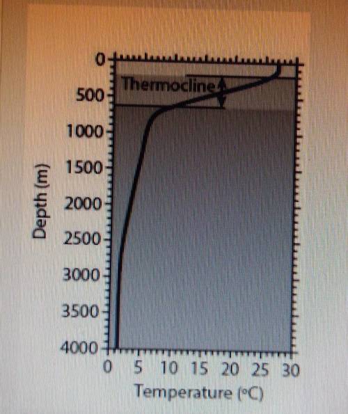 Use the graph to describe the effect on temperature as depth increases:

- as depth increases, tem
