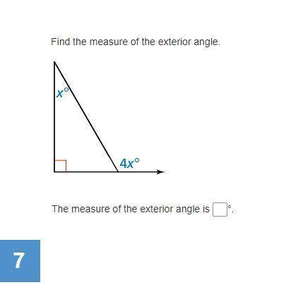 Find the measure of the exterior angle.
I don't know what to do for 4x