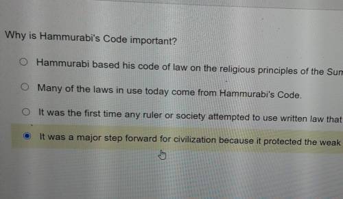 Why is hammurabis code important I need an answer that is in the picture