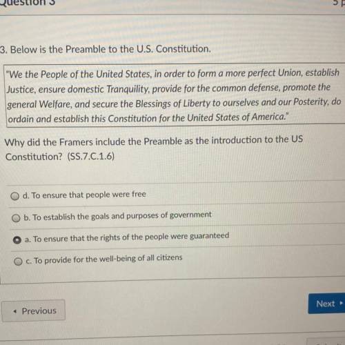 PLS HELP

Why did the Framers include the Preamble as the introduction to the US
Constitution? (SS