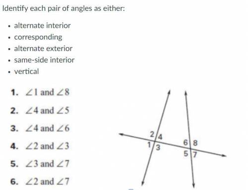 Identify each pair of angles.