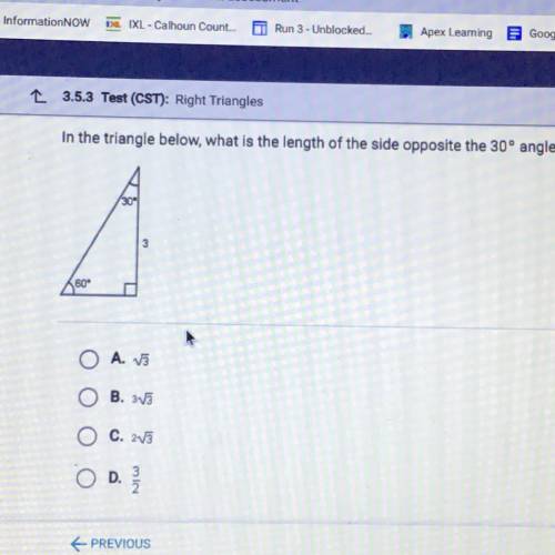 In the triangle below, what is the length of the side opposite the 30° angle