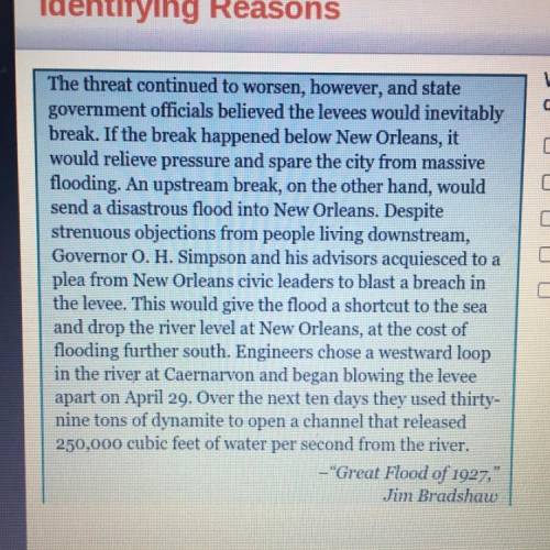 What were the reasons behind Governor Simpson's

decision? Check all that apply.
to help restore a