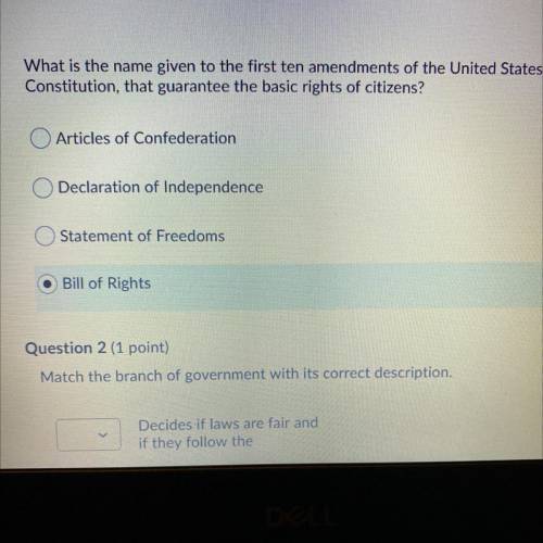 What is the name given to the first ten amendments of the United States

Constitution, that guaran