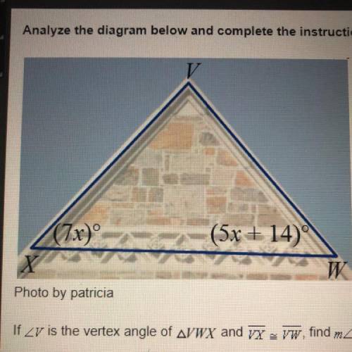 If angle V is the vertex angle of triangle VWX and VX is congruent to VW, find m angle V

A. 41°
B