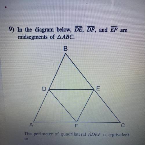 The perimeter of quadrilateral ADEF is equivalent to?