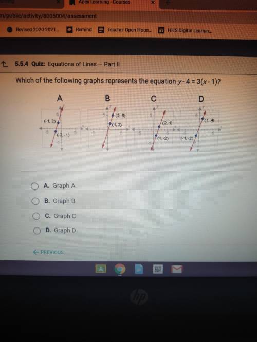 Which of the following graphs represents the equation y - 4 = 3 (x - 1)?