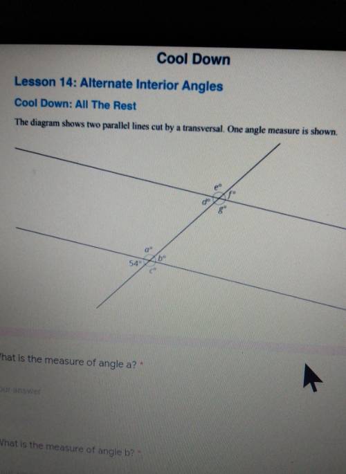 Cool Down Lesson 14: Alternate Interior Angles Cool Down: All The Rest The diagram shows two parall