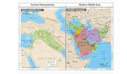 Use that map given to u to answer these questions

1. Which modern countries occupy Ancient Mesopo