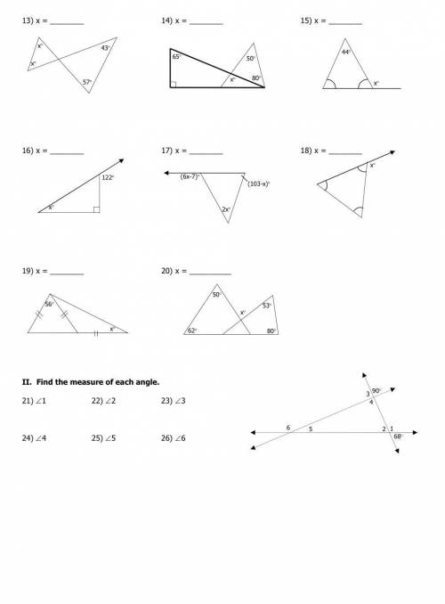 URGENT!! HELP
“Worksheet Triangle Sum and Exterior angle Theorem “