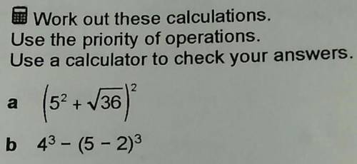 Work out these calculations.

Use the priority of operations.Use a calculator to check your answer