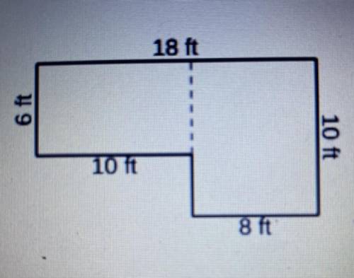 the dimensions of a kitchen have been drawn below. the dotted line splits the kitchen into two rect