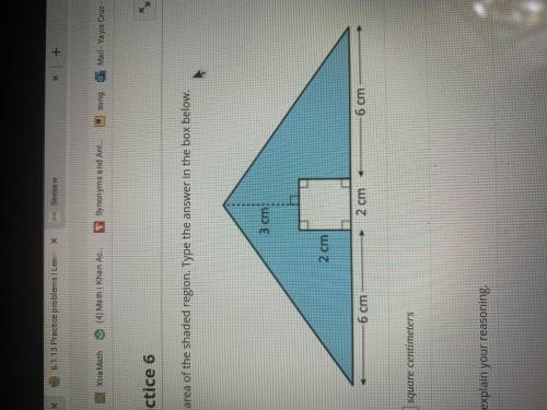Find the area of the shaded region. Units squared centimeters