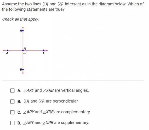 Assume the two lines ↔AB and ↔XY intersect as in the diagram below. Which of the following statemen