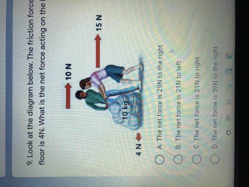 Look at the diagram below. The friction force between the bag and the floor is 4N. What is the net