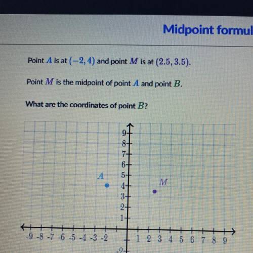 Point A is at (-2, 4) and point M is at (2.5, 3.5).

Point M is the midpoint of point A and point